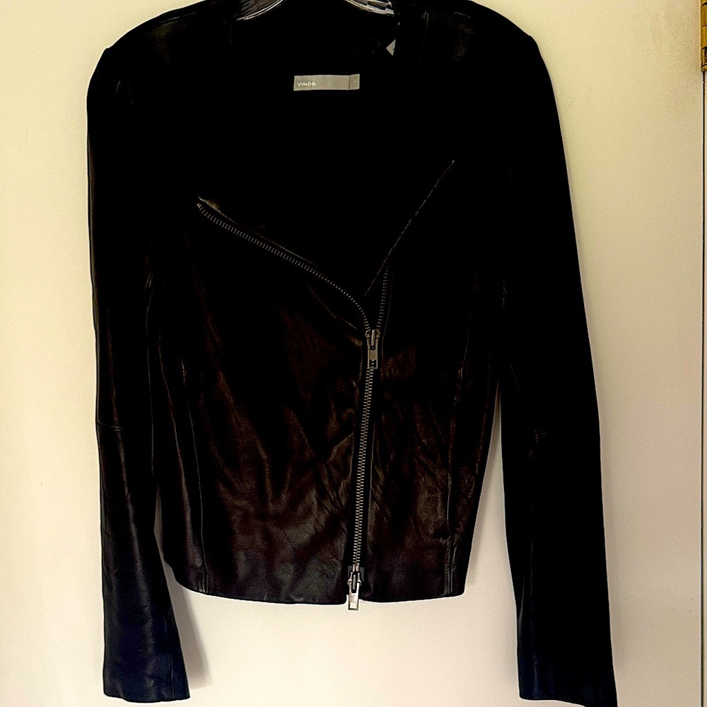 Vince Black Lambskin moto Leather Jacket for Women